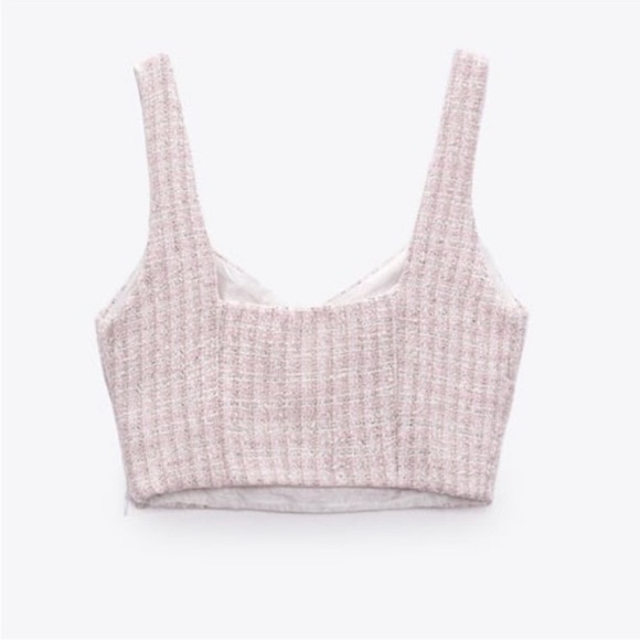 Zara light pink trendy tweed crop top NEW - Picture 2 of 7